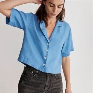 Madewell | 100% Linen Resort shirt in Blue, NJ603, size XS, Like New